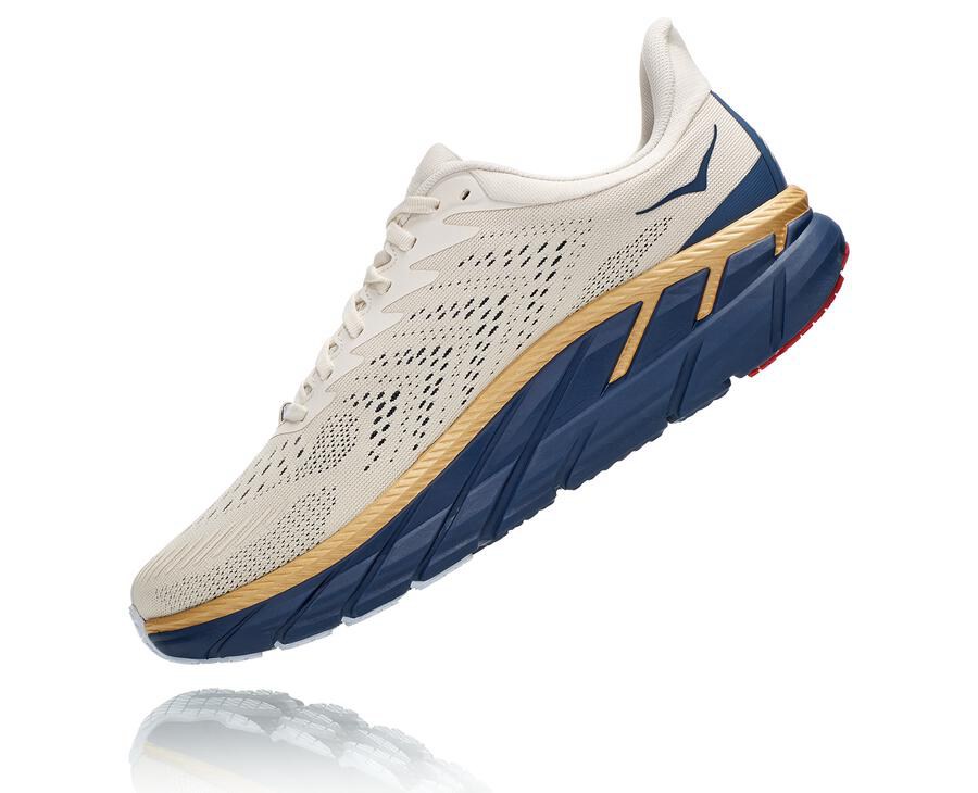 Running Shoes Mens - Hoka One One Clifton 7 - White/Blue - MUPISRV-67